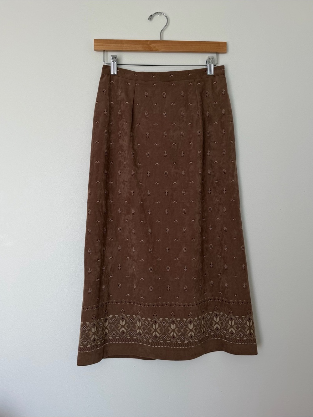 Vintage Brown Bohemian Western Faux Suede A-Line Maxi Skirt